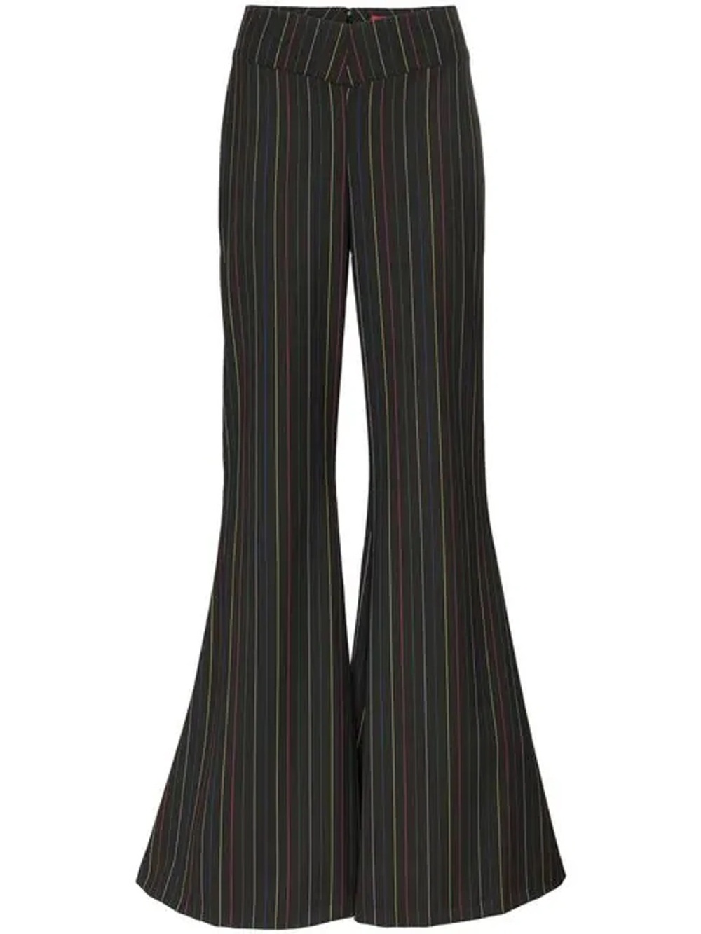 STAUD Black Pinstripe Flare Pants with Multicolor Stripes